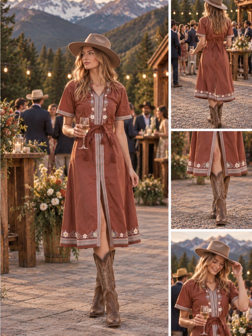 Julia Amory Daphne Coatue Dress Brown Size XL embroidered Floral $298.00 Belt